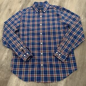 Nautica Flex Classic Fit Shirt Mens Sz Small Navy Blue Plaid Button Up Stretch